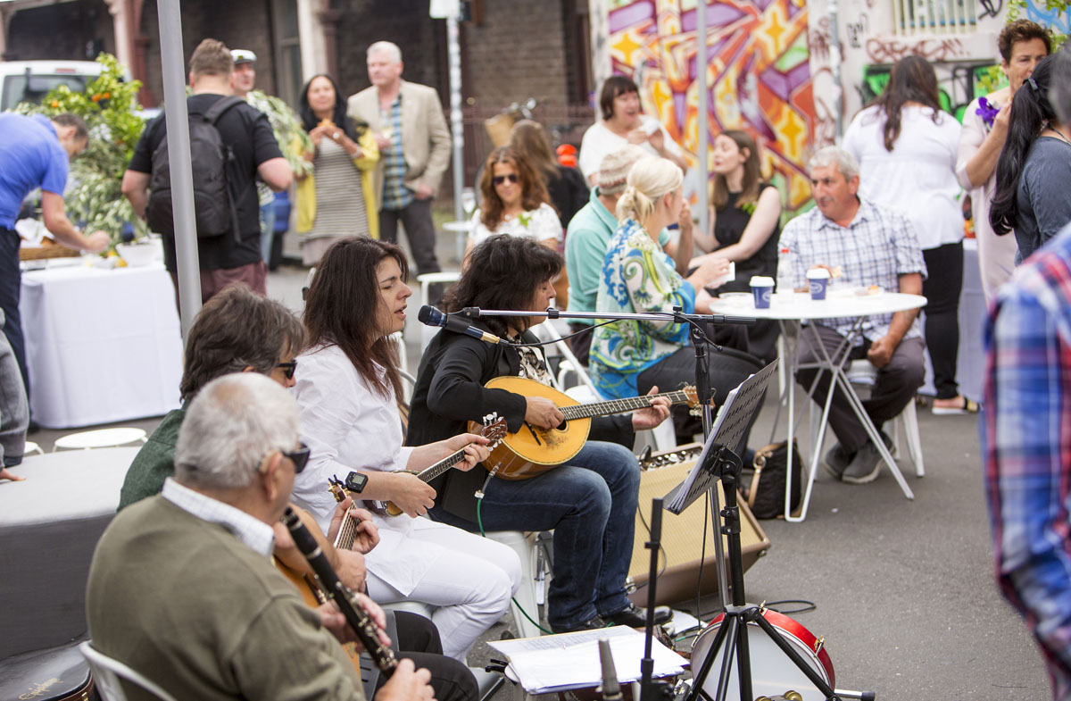 A band plays at a street party.