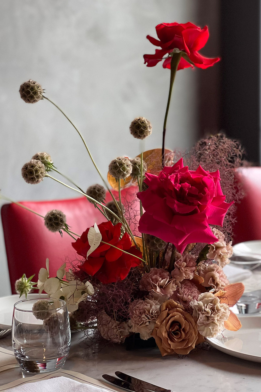 Floral Table Centre Piece with Red Roses