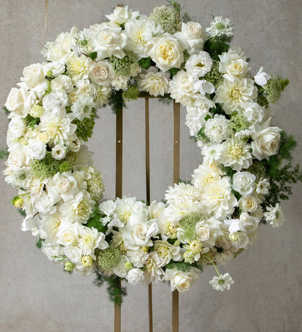 White Floral Wreath for Bereavement and Funerals Melbourne