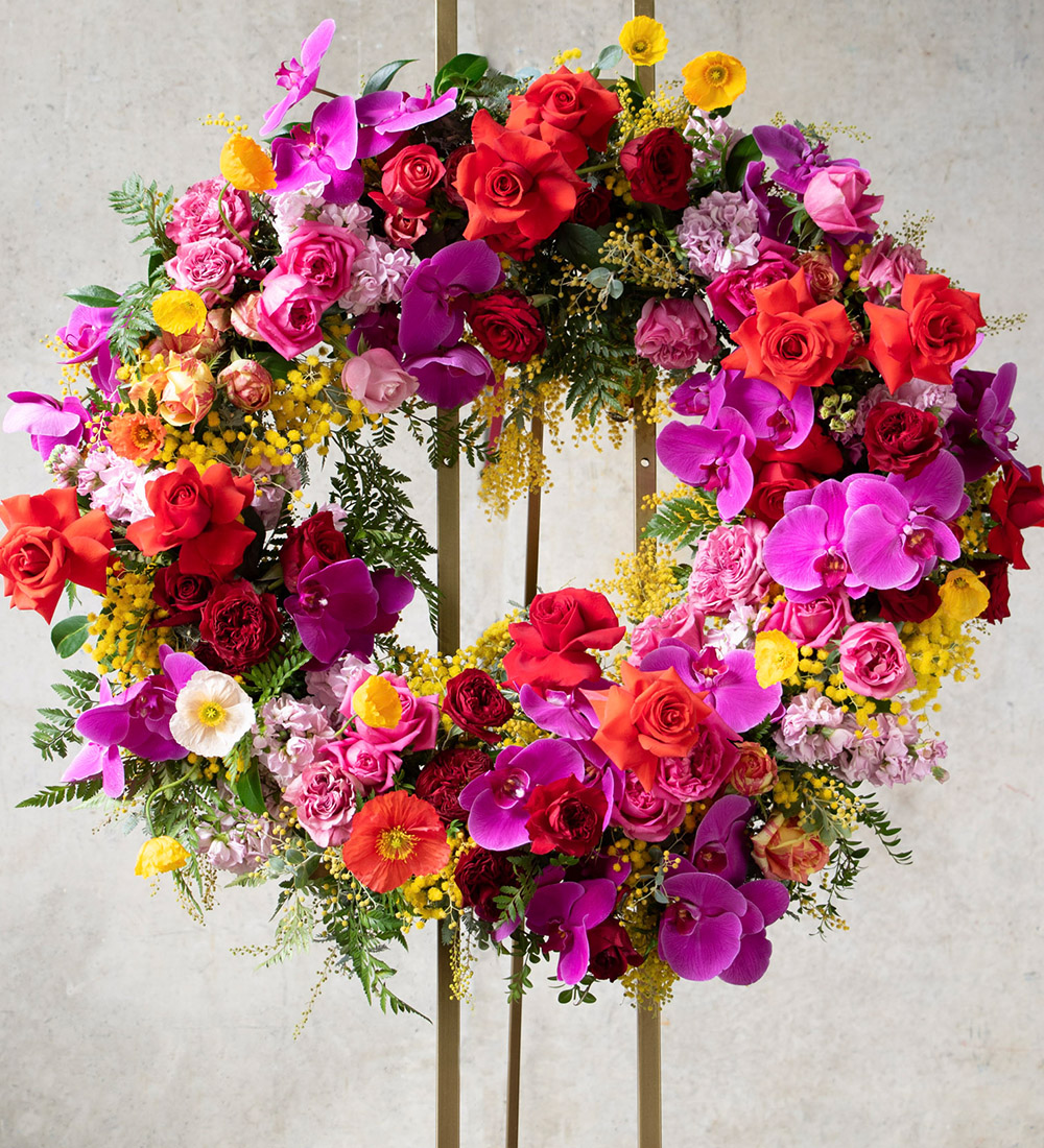 Bright Floral Wreath for Bereavement and Funerals Melbourne