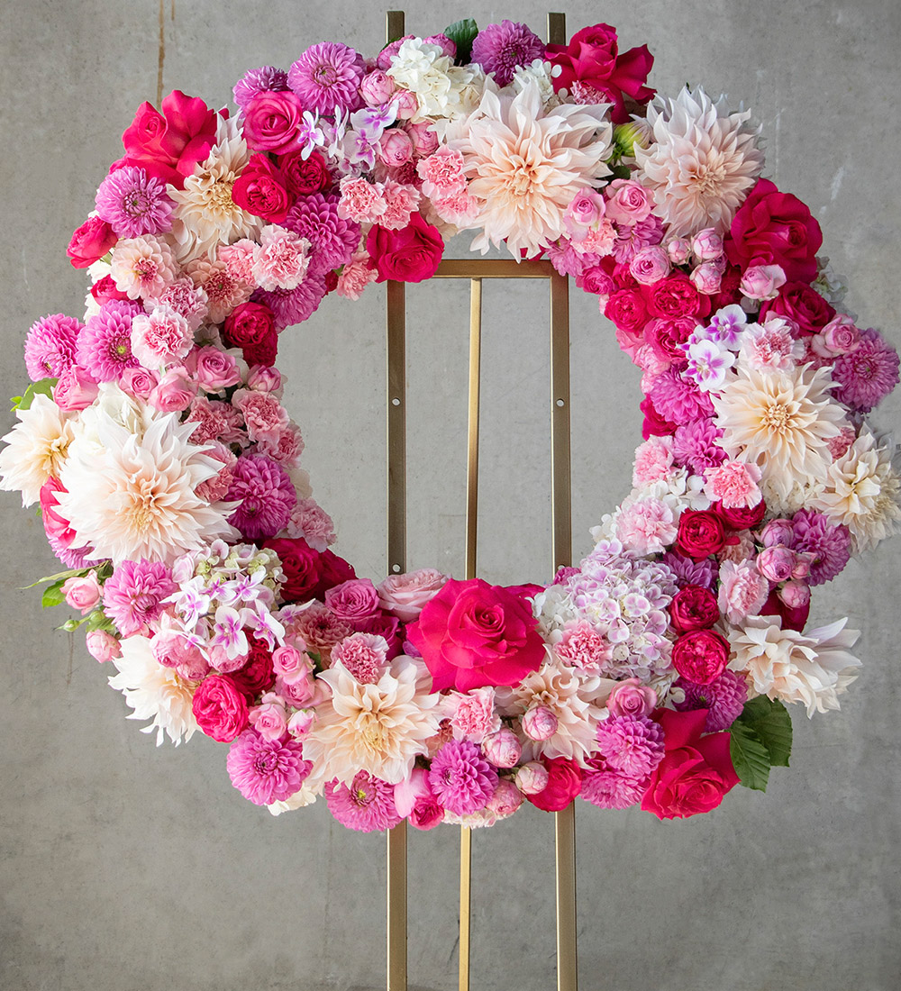 Pink Floral Wreath for Bereavement and Funerals Melbourne
